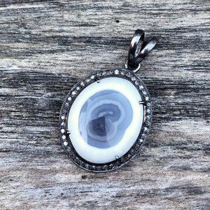 Pave Diamond & Geode Druzy Pendant - Sterling